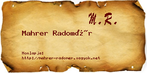 Mahrer Radomér névjegykártya